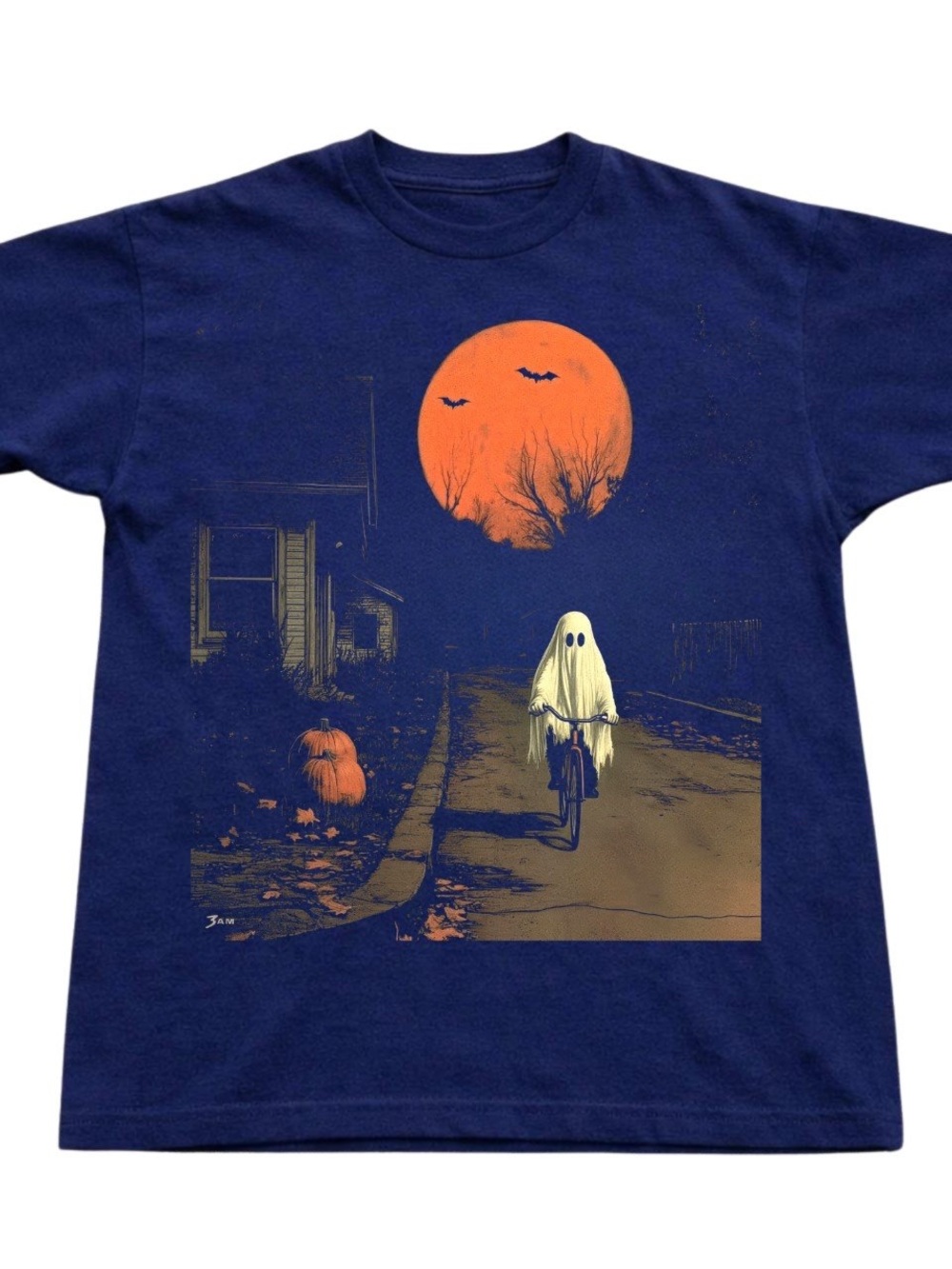 Gildan Navy Short-Sleeve Halloween Ghost Graphic Tee